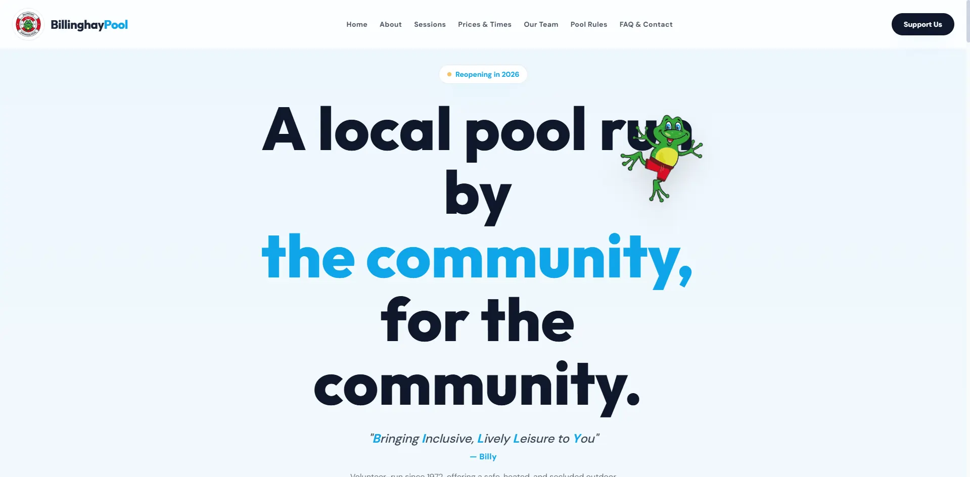 Billinghay Community Swimming Pool Custom Website